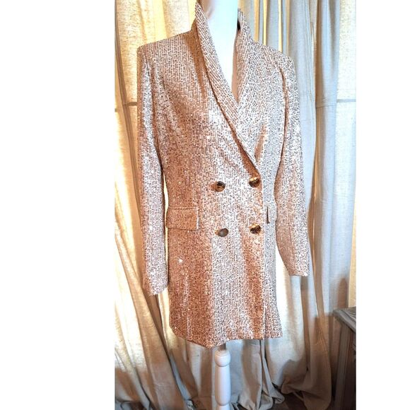 Saints and Hearts Blazer Dress Pink w Gold Sequins NWT Size L - Picture 3 of 15